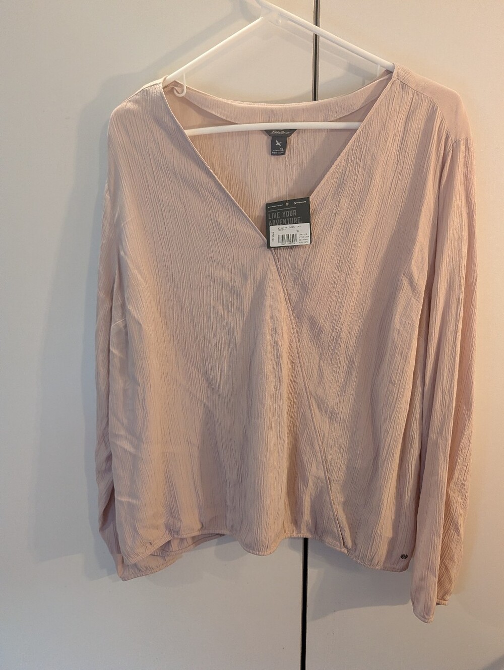 Eddie Bauer Thistle Light Blush Wrap-Style V-Neck Long Sleeve Top XL NWT